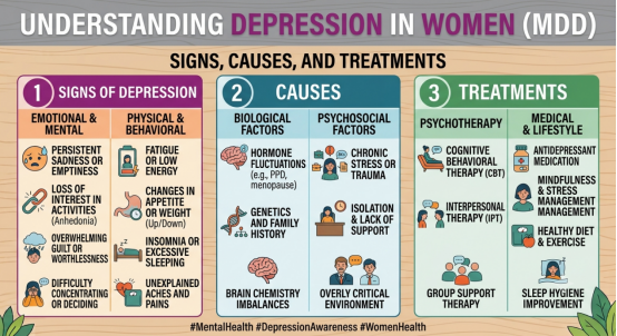 Signs of depression in women, their causes, and treatment.